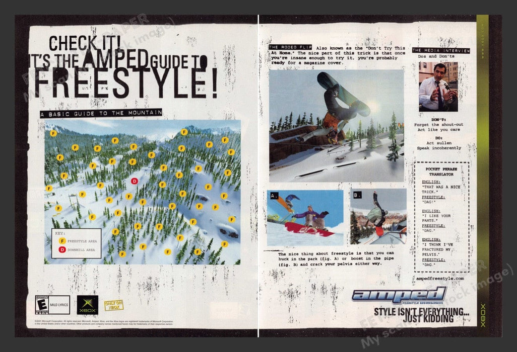 2001 Amped Freestyle Snowboarding Video Game Print Advertisement (2 Pages)