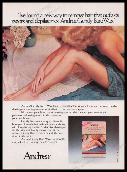 Andrea Gently Bare Wax 1980s Print Advertisement Ad 1982 Legs Fetch the Paper!
