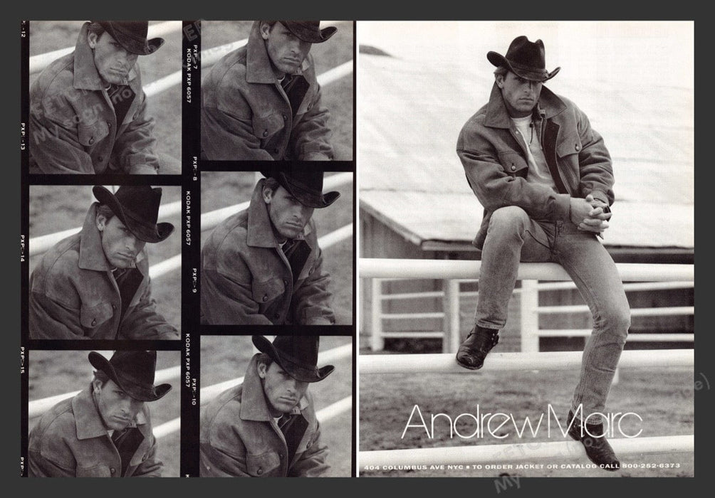 1990 Andrew Marc Outerwear Cowboy Model Print Advertisement (2 Pages)