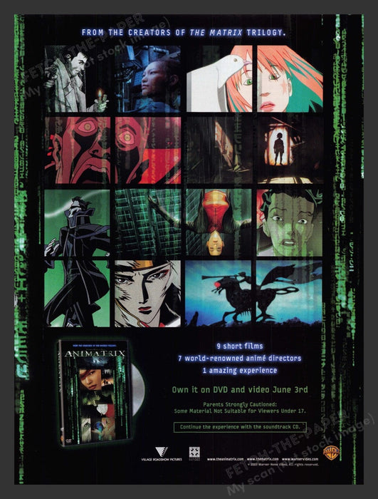 2003 Animatrix 9 Short Films Promo Print Advertisement Ad