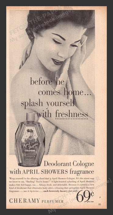 1956 "April Showers" Deodorant Clogne Print Advertisement Ad