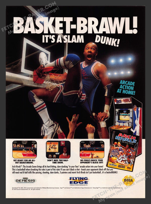1992 Print Advertisement Arch Rivals Arcade Basketball Video Game Ad.