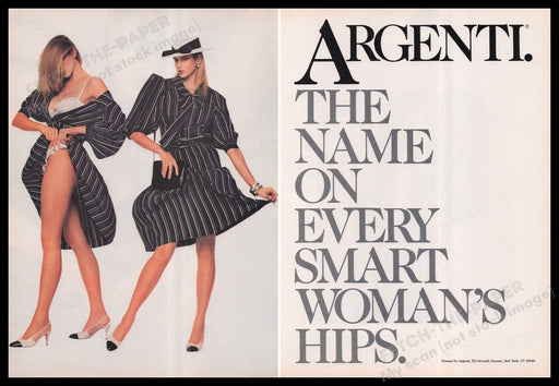 Argenti Lingerie 1980s Print Advertisement (2 pages) 1987 Legs Sexy Model Fetch the Paper!