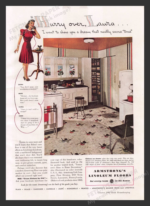 1940 Armstrong Linoleum Floors Kitchen No. 0466 Print Advertisement Ad