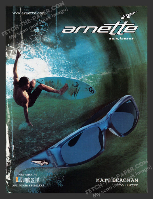 2005 Print Advertisement Arnette Sunglasses Matt Beacham Pro Surfer Athlete Ad.
