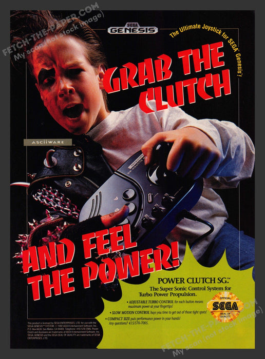 1992 Print Advertisement Asciiware Power Clutch SG Controller Video Game Ad.