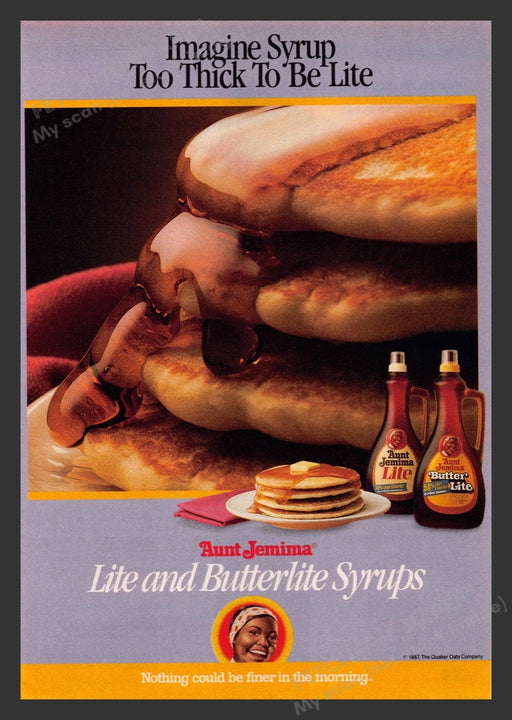 1987 Aunt Jemima Lite and Butterlite Syrups Print Advertisement Ad