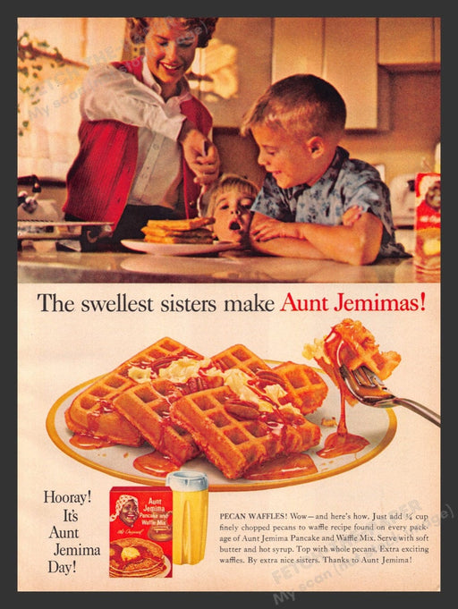 1963 Aunt Jemima Pecan Waffles Recipe Print Advertisement Ad