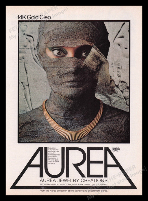 Aurea Jewelry Creations 1970s Print Advertisement Ad 1979 Mummy Wrap Fetch the Paper!