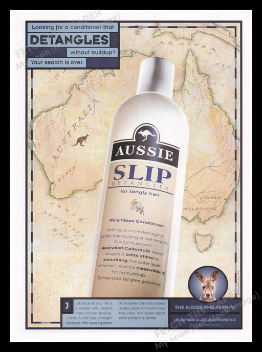 Aussie 1990s Print Advertisement Ad 1999 Slip Detangler Australia Kangaroo Fetch the Paper!