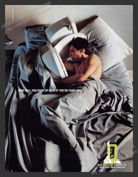 2006 Axe Shower Gel Men's Products Hung Over in Bed Print Advertisement Ad.