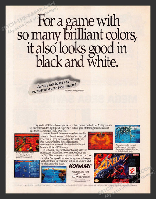 1992 Print Advertisement Axelay Video Game Ad.