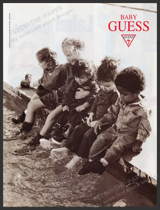 Baby Guess Toddlers 1990s Print Advertisement Ad 1996 Sitting on Edge Pool Fetch the Paper!