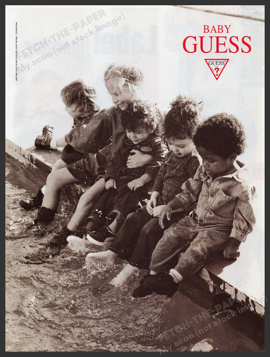 Baby Guess Toddlers 1990s Print Advertisement Ad 1996 Sitting on Edge Pool Fetch the Paper!