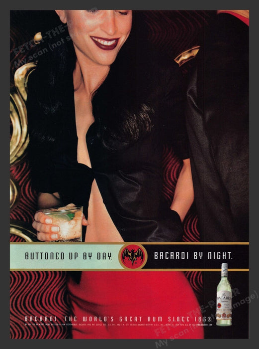 1999 Bacardi "Buttoned Up by Day Bacardi by Night" Print Advertisement Ad