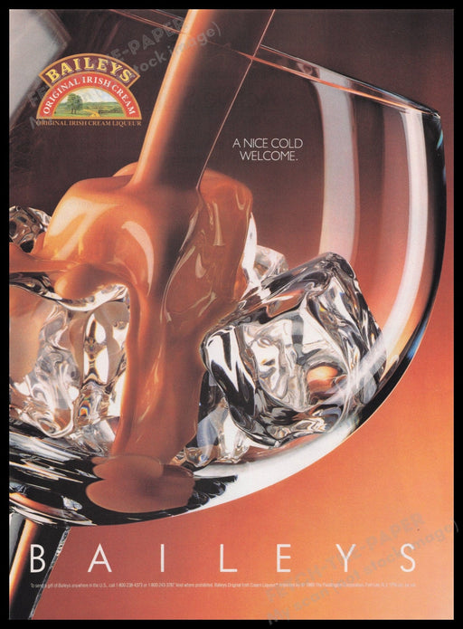 Baileys Irish Cream 1980s Print Advertisement Ad 1989 Glass with Ice Cubes Fetch the Paper!