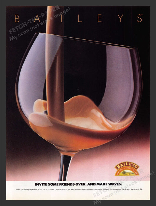 1990 Baileys Irish Cream Pouring into Glass Print Advertisement Ad