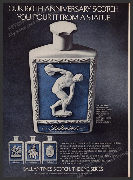 Ballantine's Scotch Whisky Epic Series Bottles 1960s Print Advertisement 1969 Fetch the Paper!