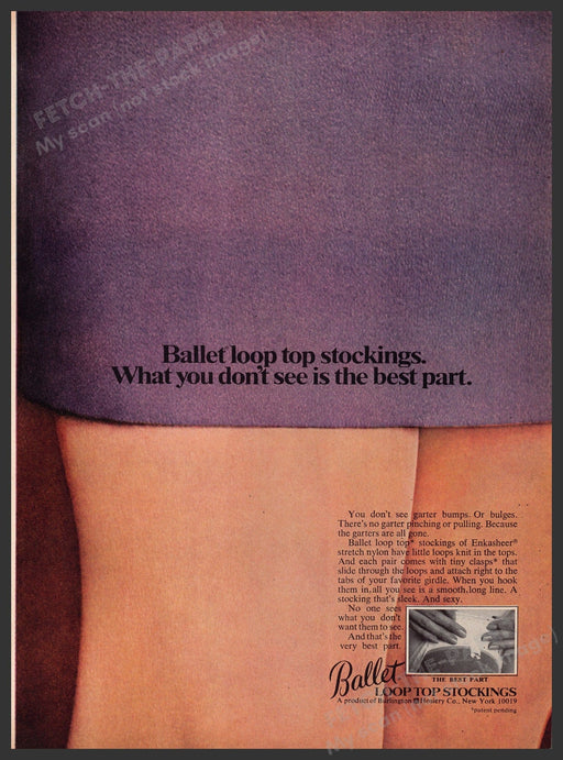Ballet Loop Top Stockings 1960s Print Advertisement 1969 Legs Hosiery Fetch the Paper!