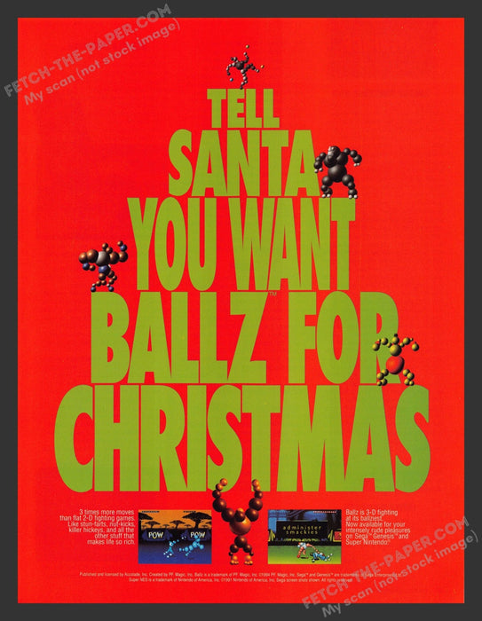 1994 Print Advertisement Ballz Video Game Ad.