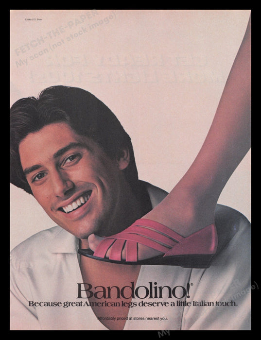 Bandolino! Shoes 1980s Print Advertisement Ad 1985 Foot Pantyhose Fetch the Paper!