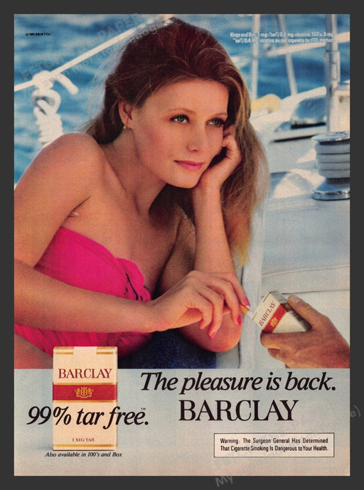 1981 Barclay Cigarettes Sexy Girl on Sailboat Print Advertisement Ad