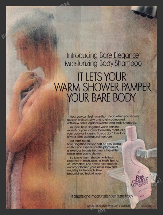 1983 Print Advertisement Bare Elegance Body Shampoo Shower Beauty Products Ad.