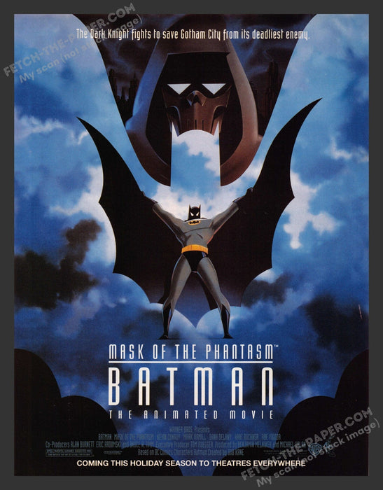 1991 Print Advertisement Batman: Mask of the Phantasm Animated Movie Ad.