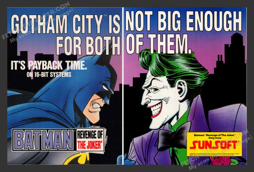 1992 Print Advertisement 2 Page Batman: Revenge of the Joker Video Game Ad.