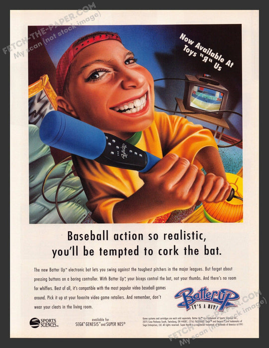 1991 Print Advertisement Batter Up Electronic Bat Video Game Ad.