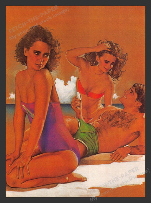 1984 Beach Couple Jealous Woman Magazine Illustration