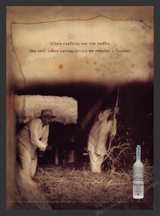 2001 Belvedere Vodka Rye Sunday Labor Print Advertisement Ad