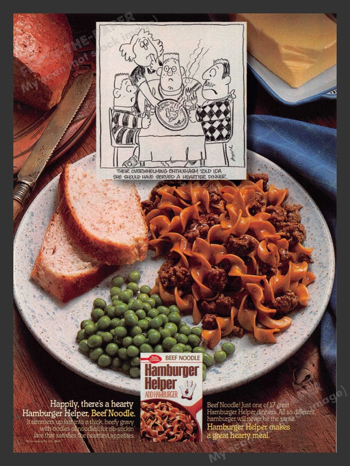 Betty Crocker Hamburger Helper Cartoon Dinner 1980s Print Advertisement Ad 1988 Fetch the Paper!