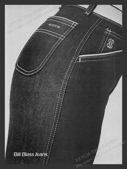 Bill Blass Jeans Backside 1980s Print Advertisement 1981 Fetch the Paper!