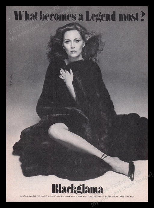 Blackglama 1970s Print Advertisement Ad 1978 Faye Dunaway Furs Fetch the Paper!