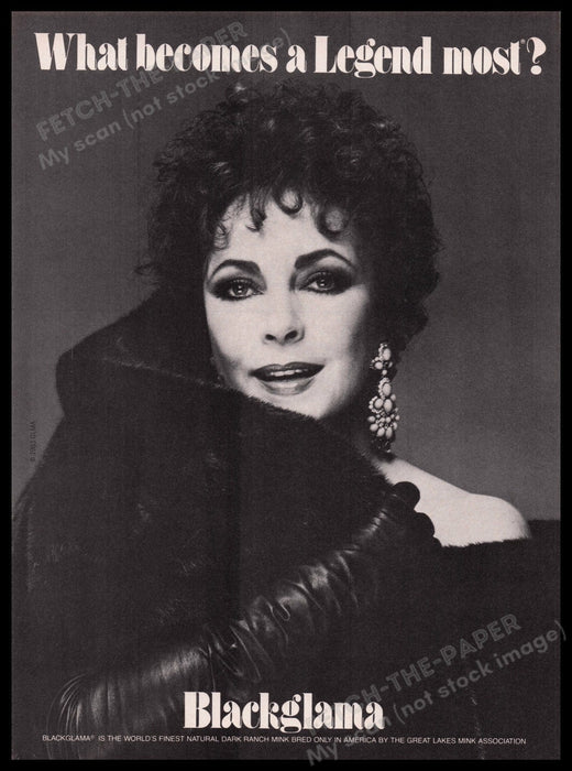 Blackglama Mink Furs 1980s Print Advertisement Ad 1983 Elizabeth Taylor Fetch the Paper!