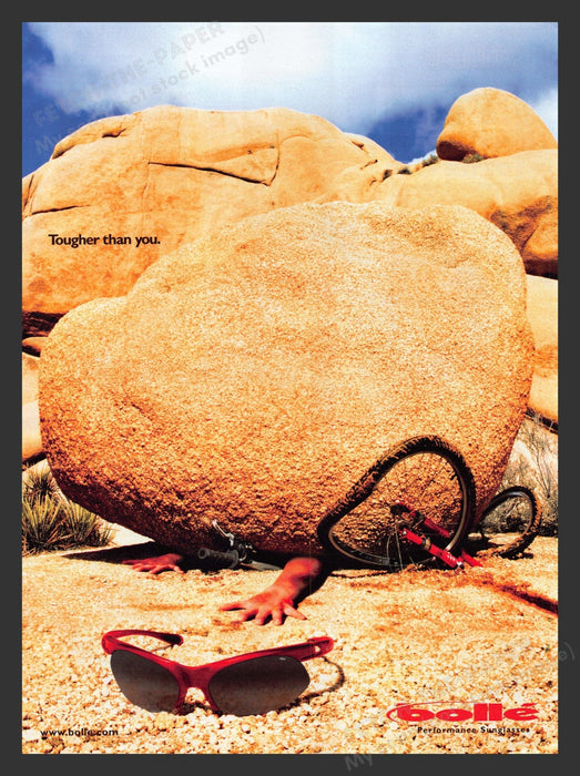2001 Bolle Sunglasses Tougher Than You Boulder Rock Print Advertisement Ad.