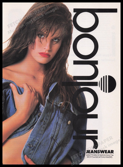 Bonjour Jeanswear 1980s Print Advertisement Ad 1989 Sexy Model Fetch the Paper!