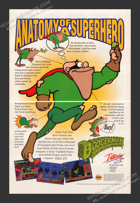 1994 Print Advertisement 2 Page Boogerman Video Game Ad.