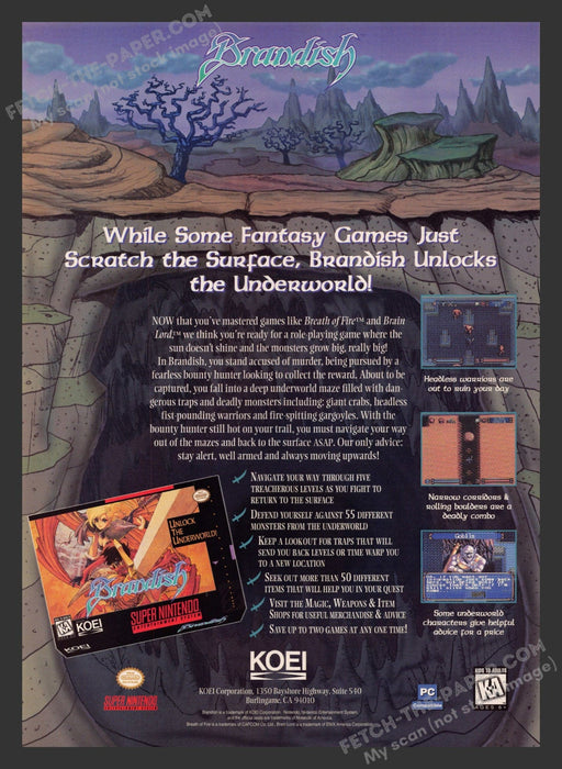 1995 Print Advertisement Brandish Video Game Ad.