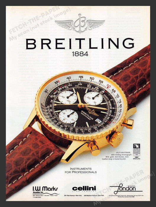 1990 Breitling 1884 "Old Navitimer" Watch Print Advertisement Ad