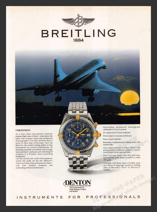 1996 Breitling Watches Concorde Airplane Print Advertisement Ad