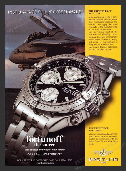2001 Breitling Watches Italian Frecce Tricolori Flight Print Advertisement Ad