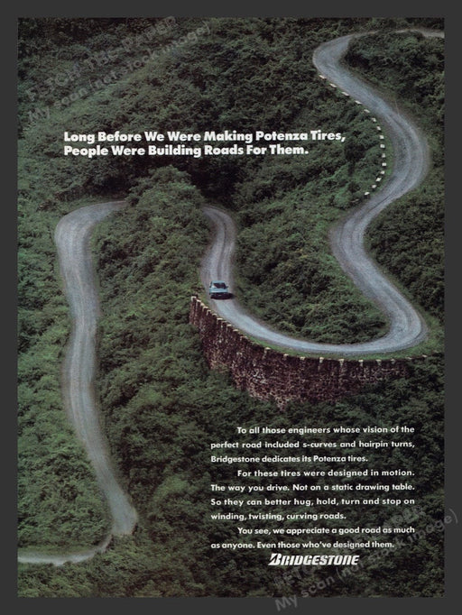 1990 Bridgestone Potenza Tires S-Curves Print Advertisement Ad