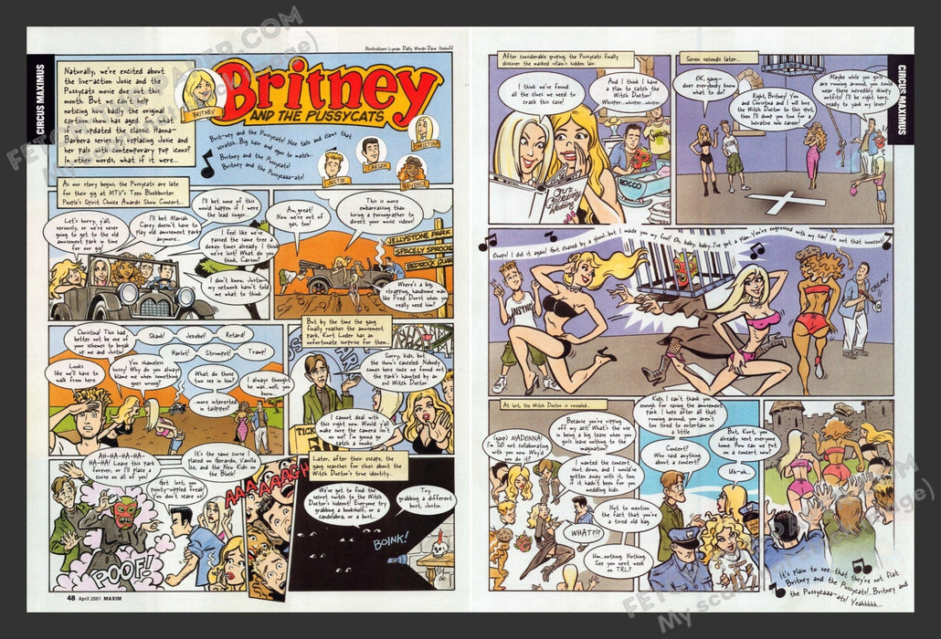 2001 Print Advertisement Britney and the Pussycats Comic (2 pages) Ad.