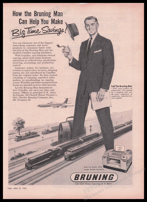 Bruning Copy Machine 1950s Print Advertisement Ad 1959 Fetch the Paper!