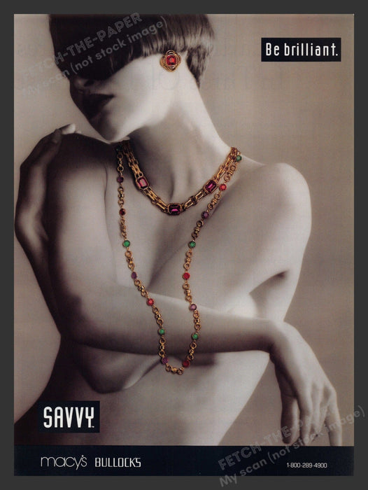 Bullock's Jewelry Savvy Topless Model Necklace 1990s Print Advertisement Ad 1992 Fetch the Paper!