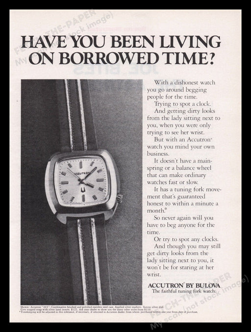 Bulova Accutron Watch 1970s Print Advertisement Ad 1972 Model 263 Fetch the Paper!