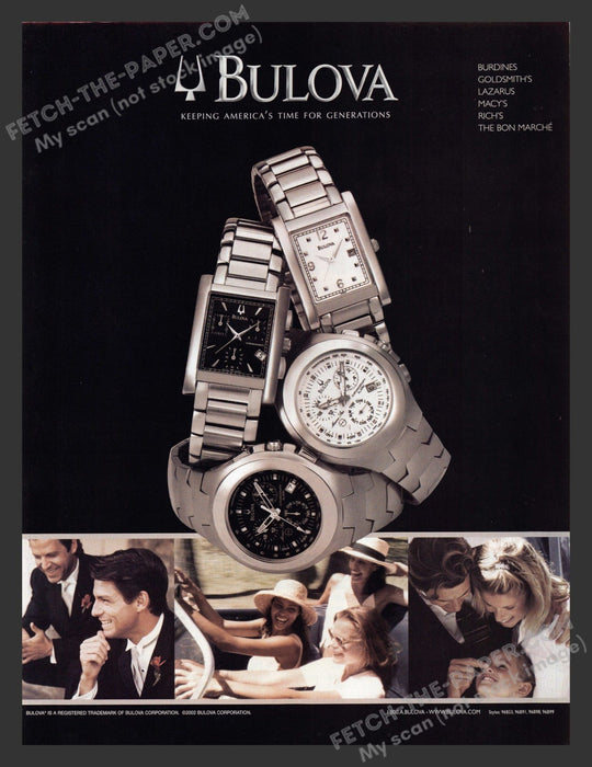2002 Bulova Watches "Keeping America's Time for Generations" Print Advertisement.