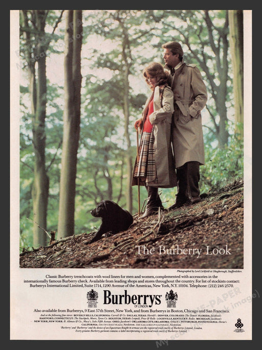 Burberrys of London Couple Black Labrador Dog 1980s Print Advertisement 1983 Fetch the Paper!